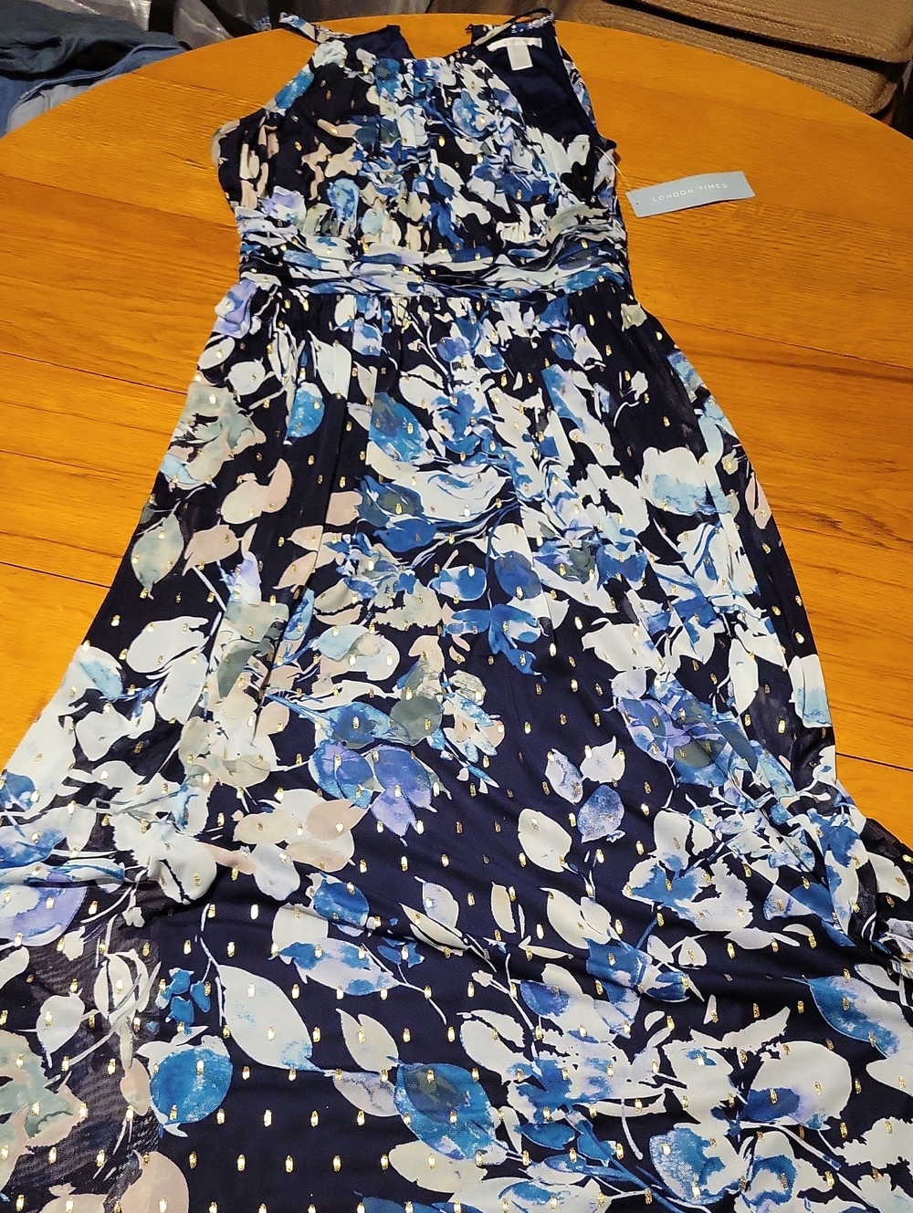 London Times Navy Floral Sundress with Blue & Cream Accents